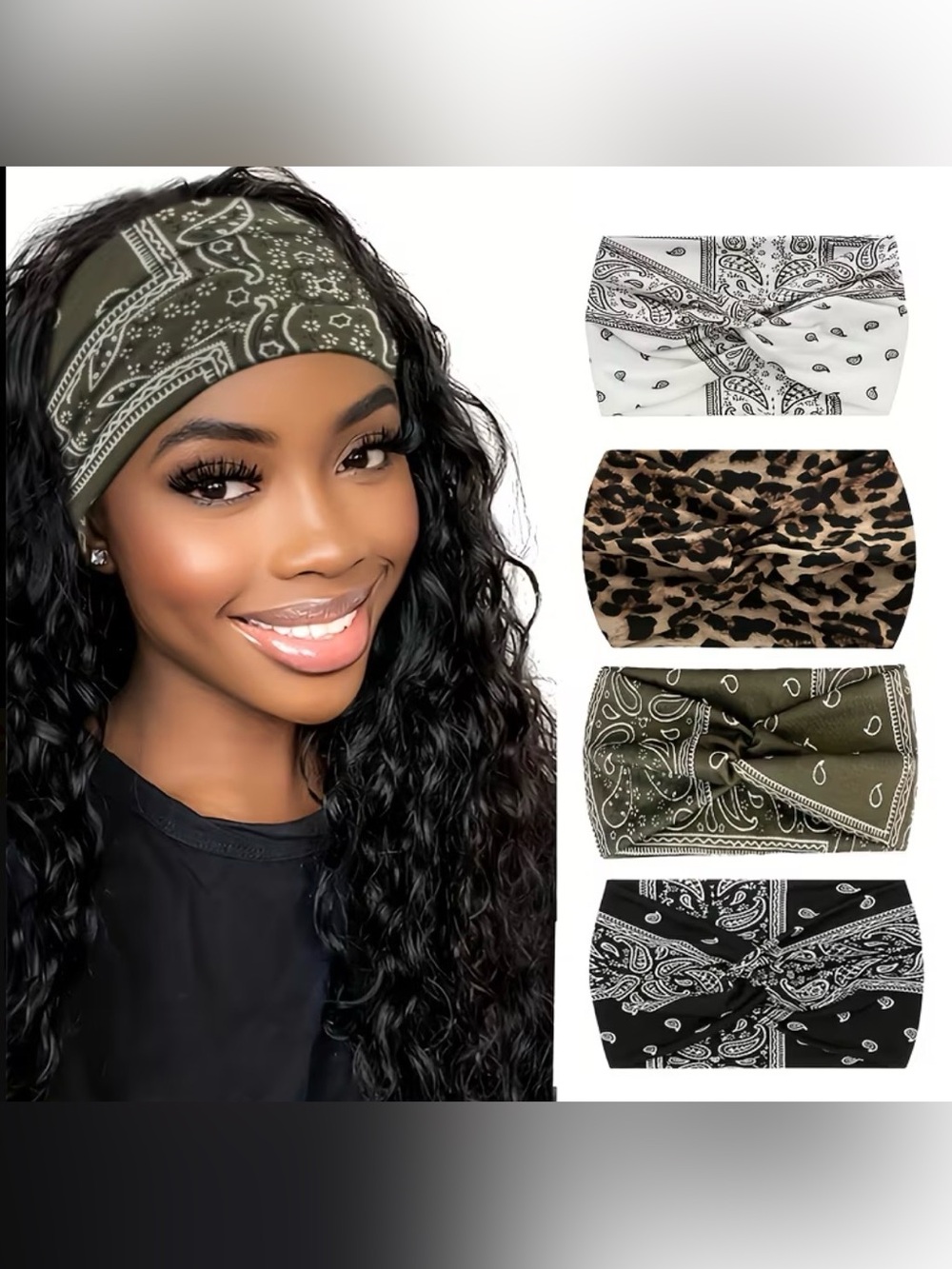 Bandana-Print Olive Stretch Headband - 4-Pack Fashion Set
